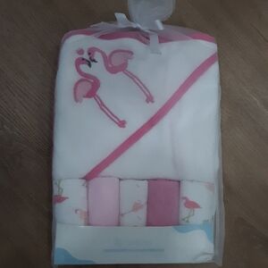 Flamingo Hooded Towel Set - Pink and White